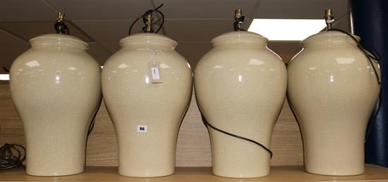A set of four crackle glaze table lamps, height 57cm